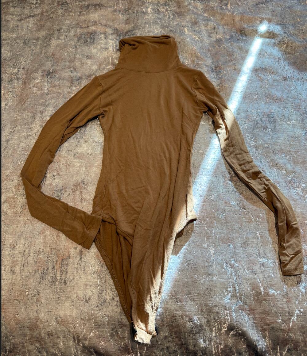 PrettyLittleThing Camel Brown Turtleneck Bodysuit | Long Sleeve Snap Bottom | XS